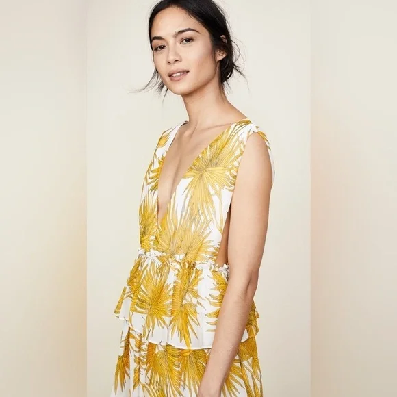 Shopbop yellow floral tiered ruffle midi dress - Picture 3 of 15